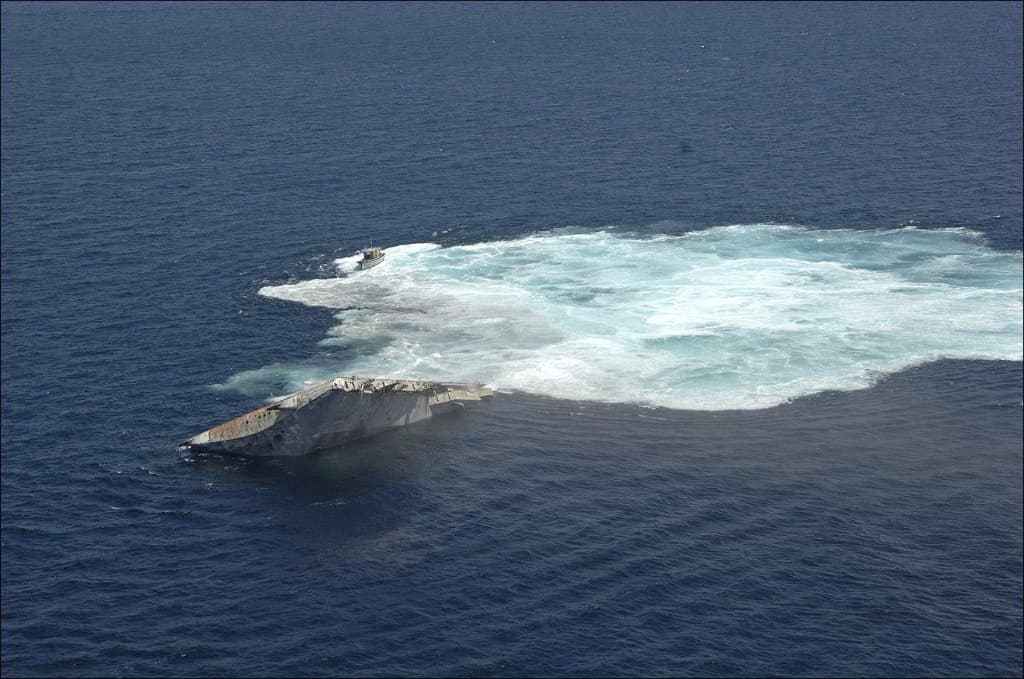 USS Oriskany going down by the stern