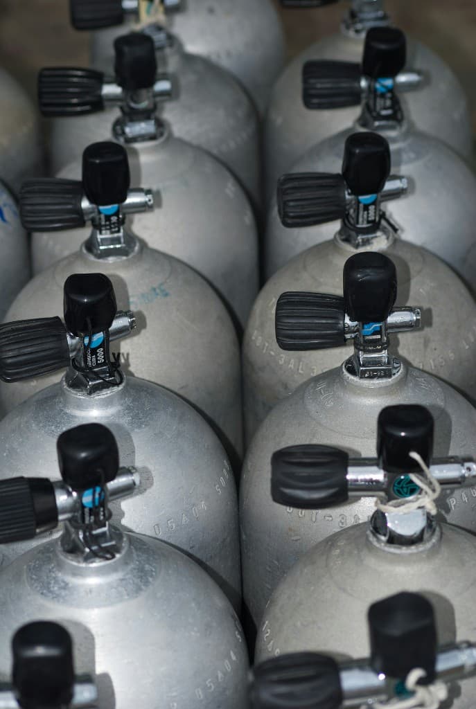 Rows of cylinder valves
